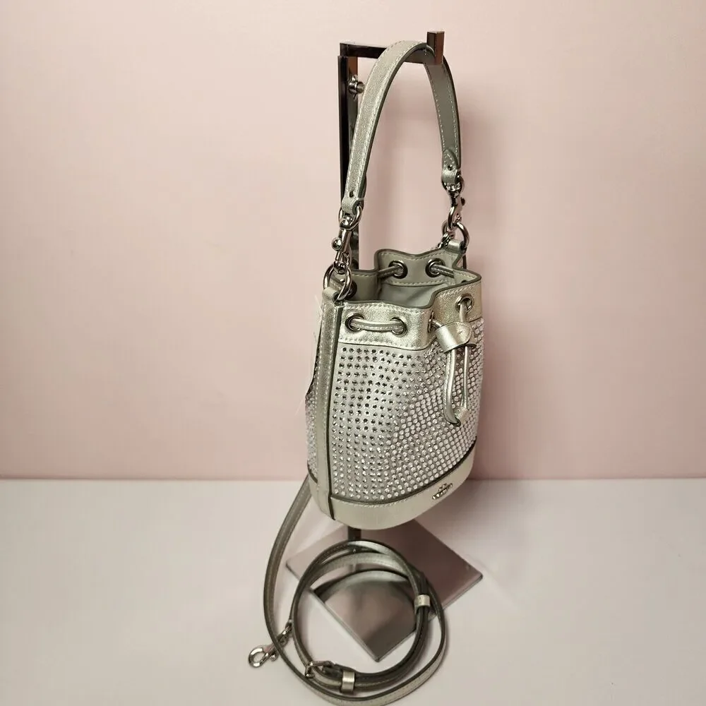 NWT Coach CW301 Mini Bucket Bag With Crystal Silver